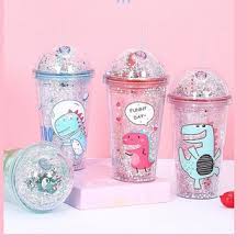 Cốc uống nước Khủng Long siêu Kute có sẵn ống hút, Ly giữ nước lạnh